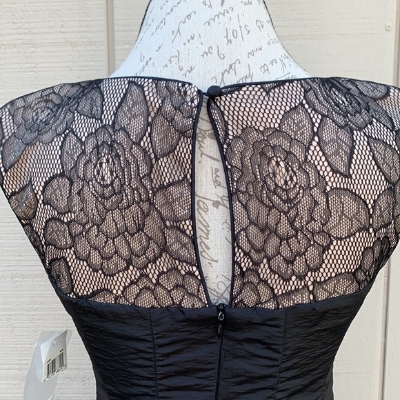 London Times Fit and Flare Dress Black/Nude Satin and Lace Dress - Picture 6 of 12